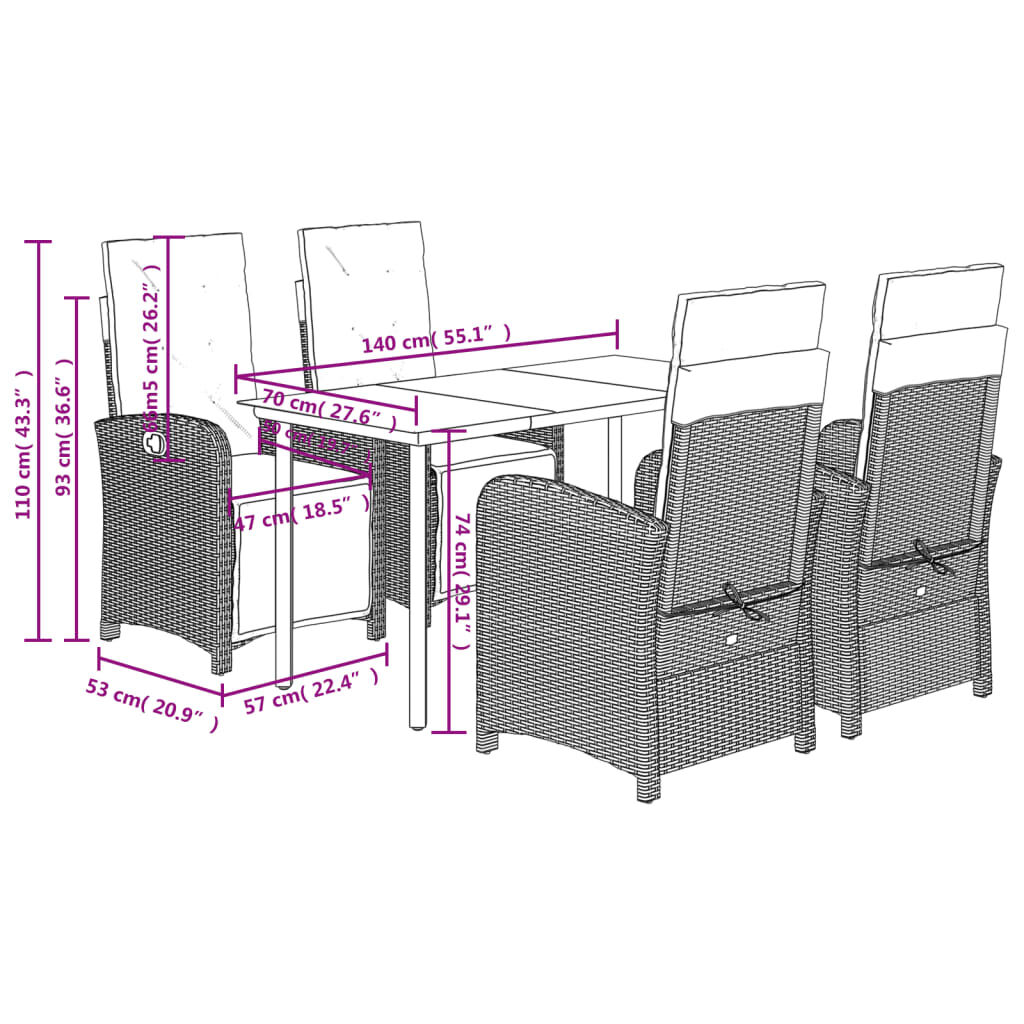5 Piece Garden Dining Set with Cushions Grey Poly Rattan Price