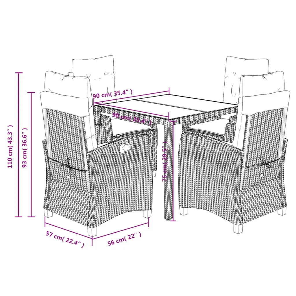 5 Piece Garden Dining Set with Cushions Black Poly Rattan Price