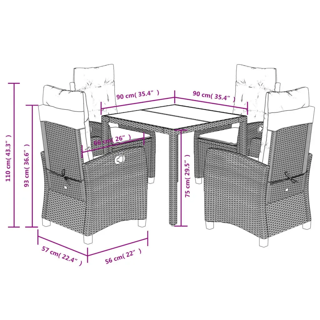 5 Piece Garden Dining Set with Cushions Black Poly Rattan Price