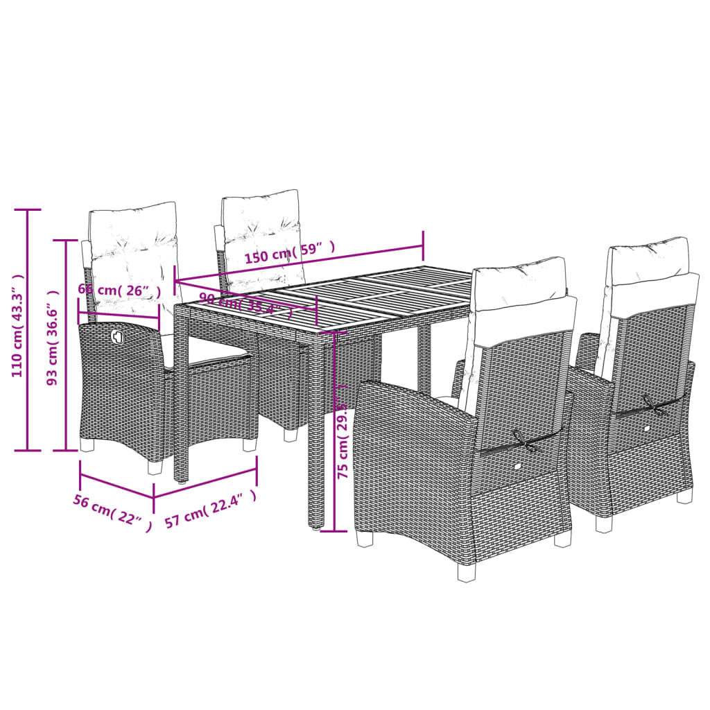 5 Piece Garden Dining Set with Cushions Black Poly Rattan Price