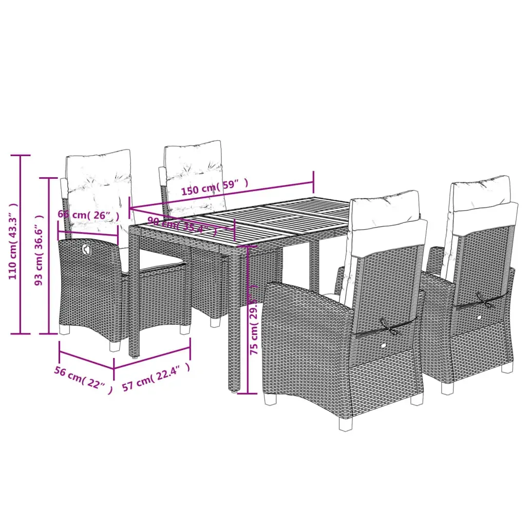 5 Piece Garden Dining Set with Cushions Black Poly Rattan Price