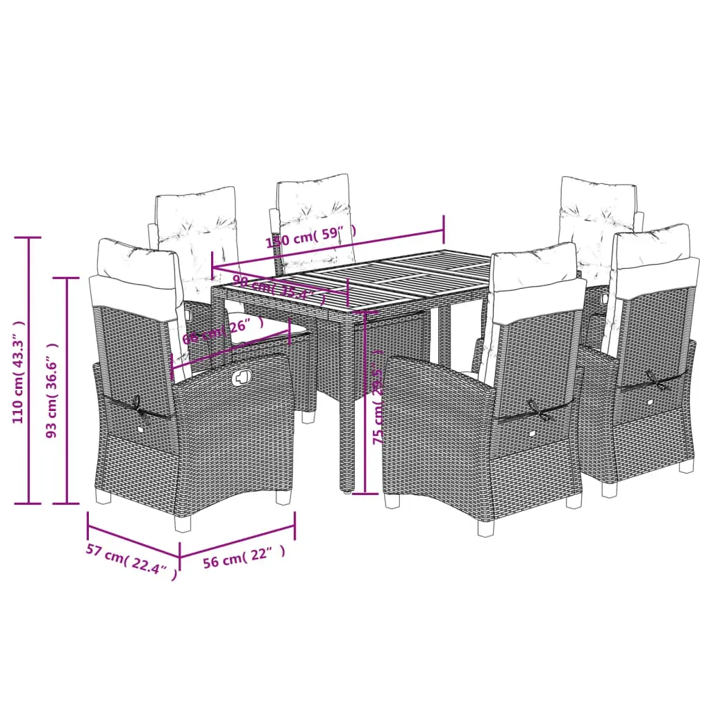 7 Piece Garden Dining Set with Cushions Grey Poly Rattan Price