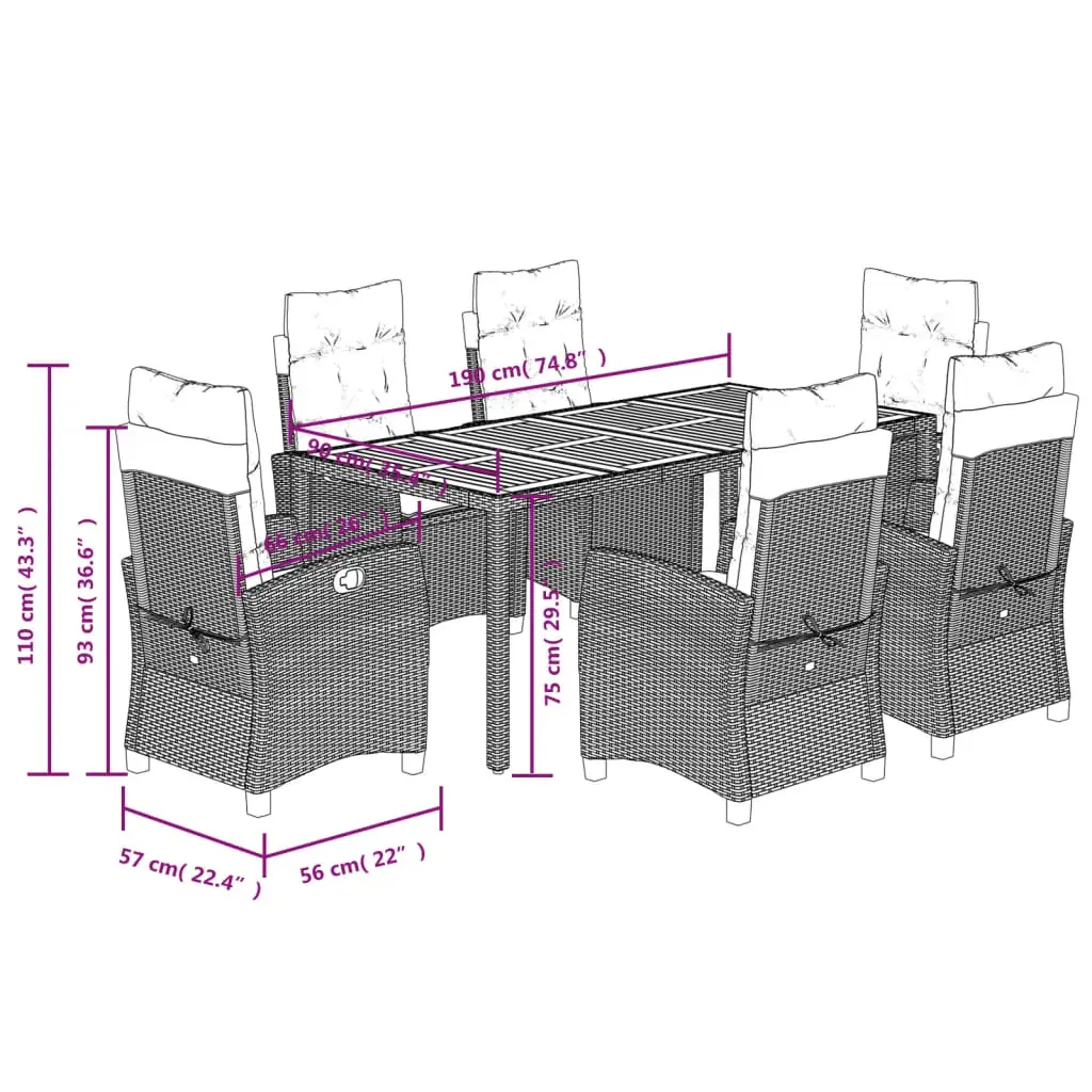 7 Piece Garden Dining Set with Cushions Grey Poly Rattan Price