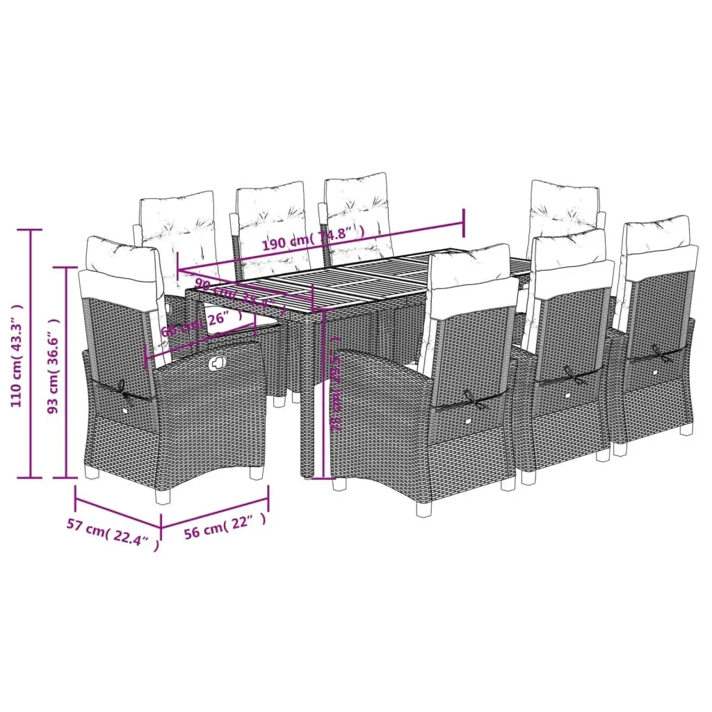 9 Piece Garden Dining Set with Cushions Grey Poly Rattan Price