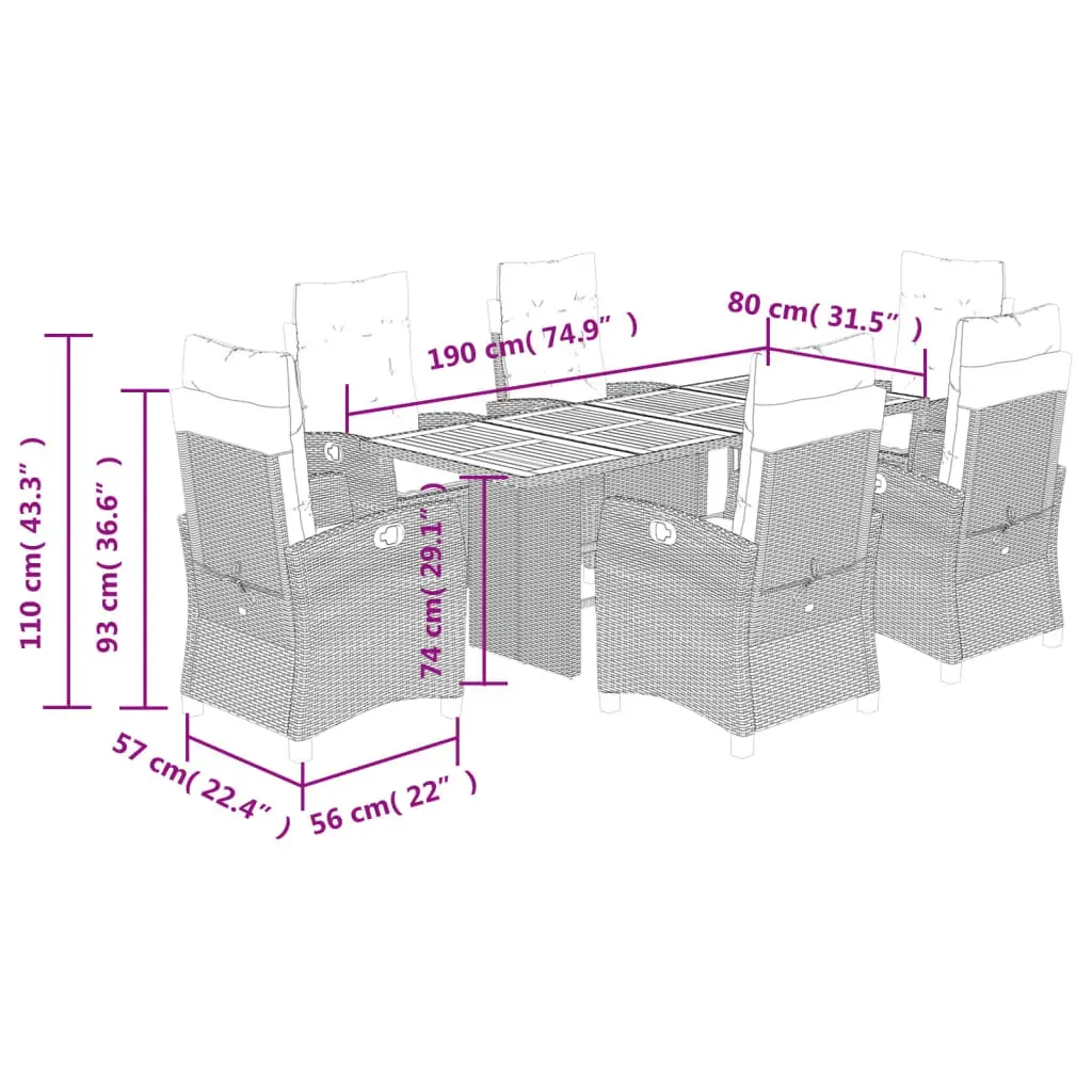 7 Piece Garden Dining Set with Cushions Black Poly Rattan Price