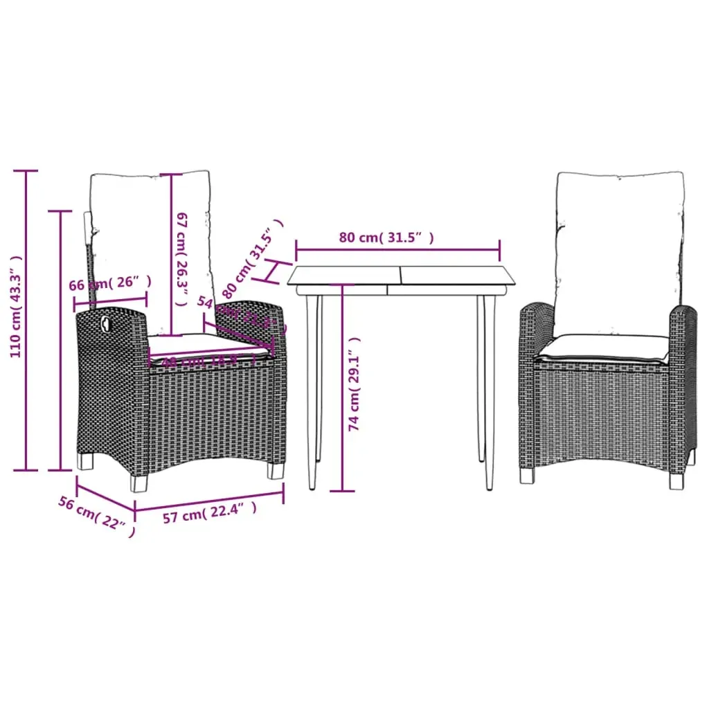 3 Piece Garden Dining Set with Cushions Black Poly Rattan Price