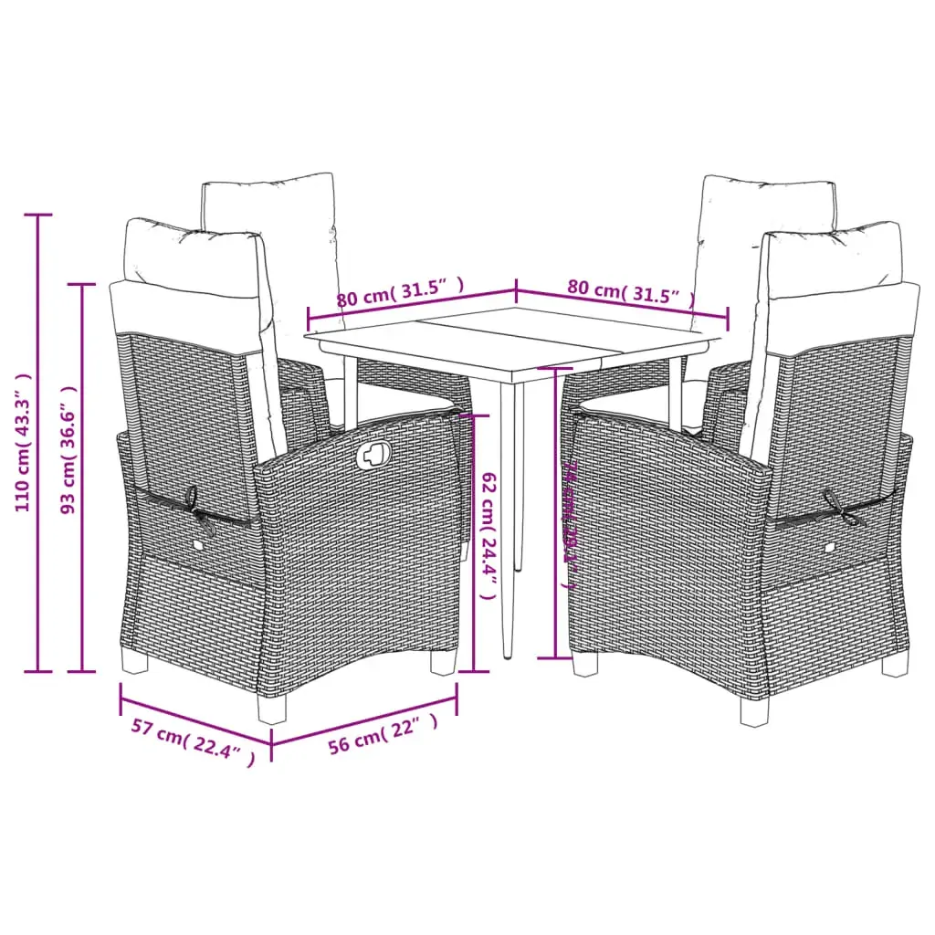 5 Piece Garden Dining Set with Cushions Black Poly Rattan Price