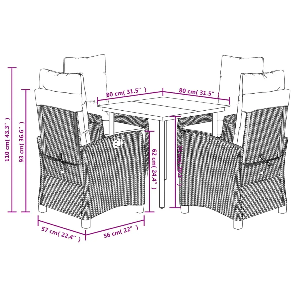 5 Piece Garden Dining Set with Cushions Black Poly Rattan Price