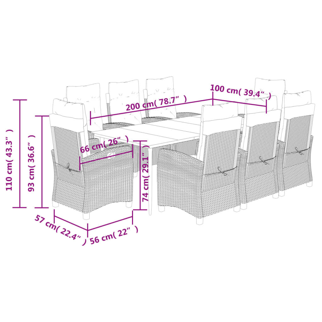 9 Piece Garden Dining Set with Cushions Grey Poly Rattan Price