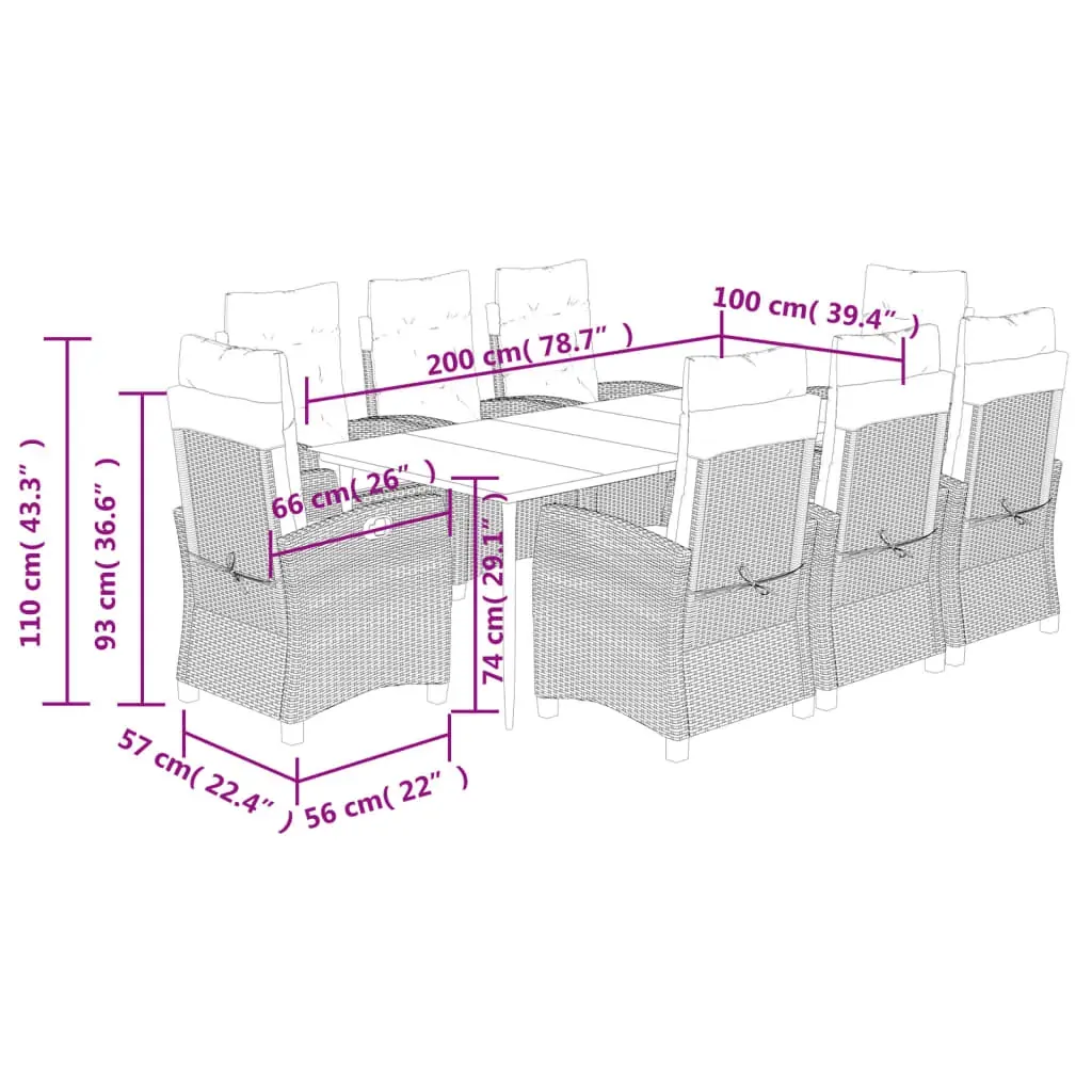9 Piece Garden Dining Set with Cushions Grey Poly Rattan Price