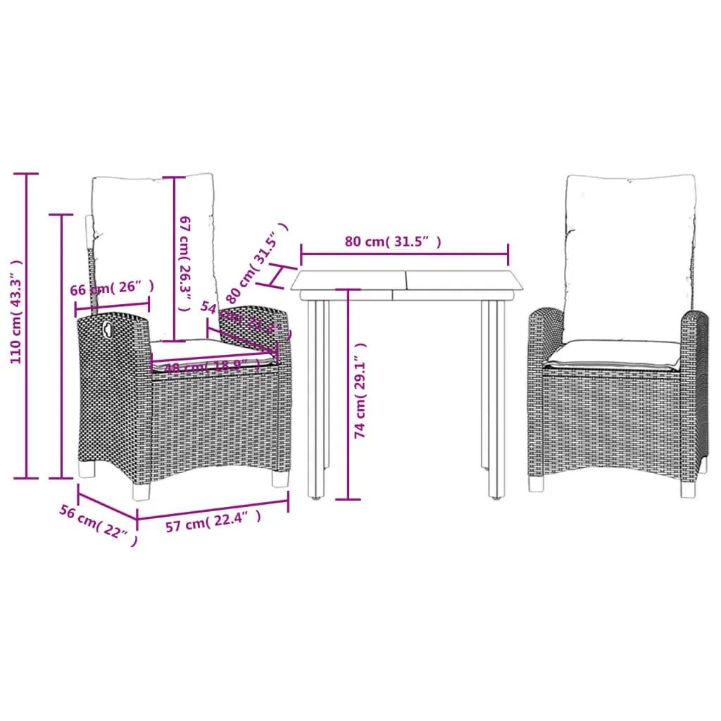 3 Piece Garden Dining Set with Cushions Grey Poly Rattan Price
