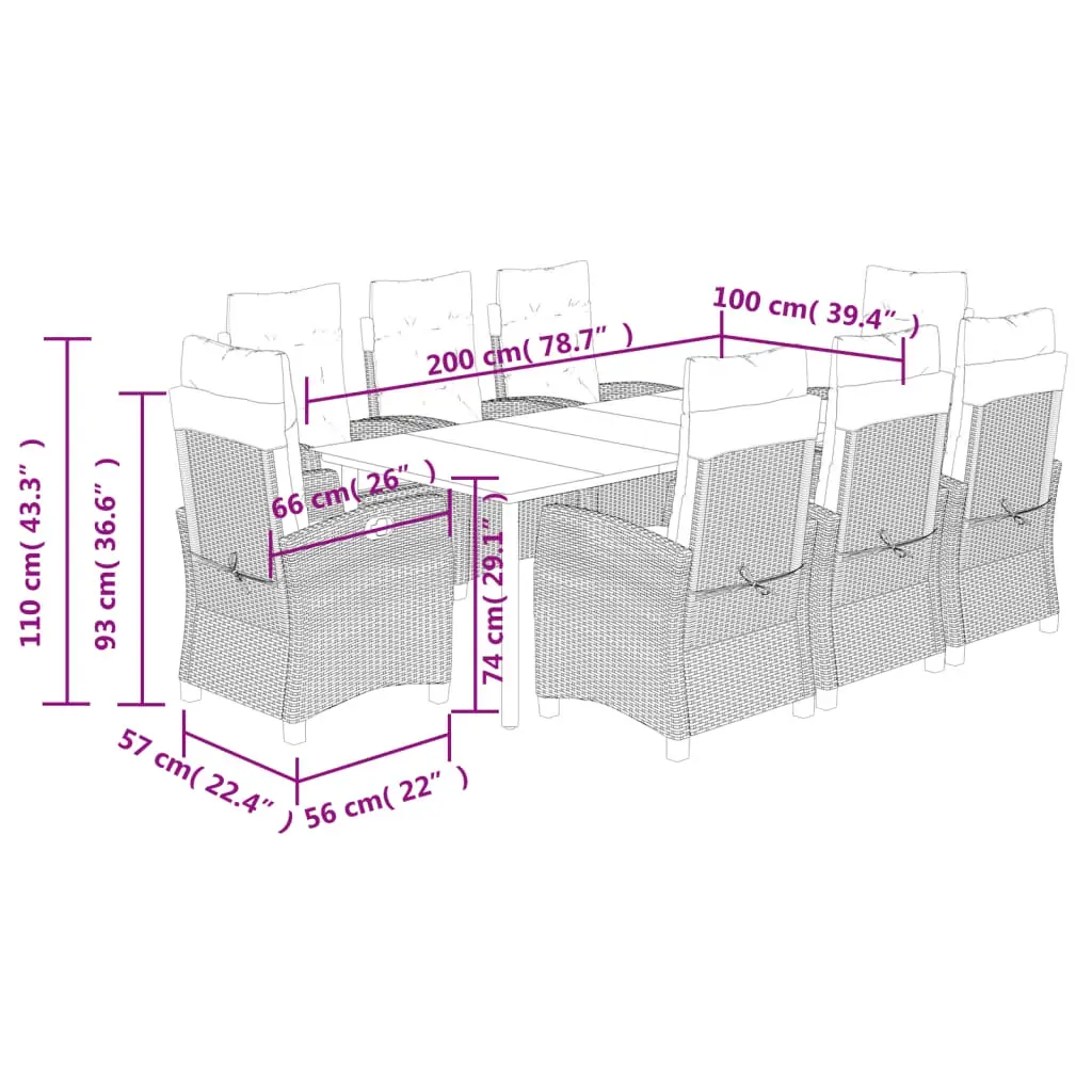 9 Piece Garden Dining Set with Cushions Grey Poly Rattan Price