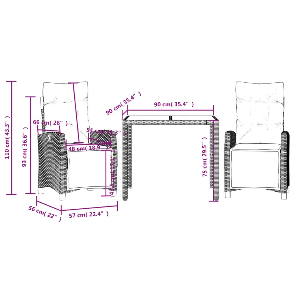 3 Piece Garden Dining Set with Cushions Grey Poly Rattan Price