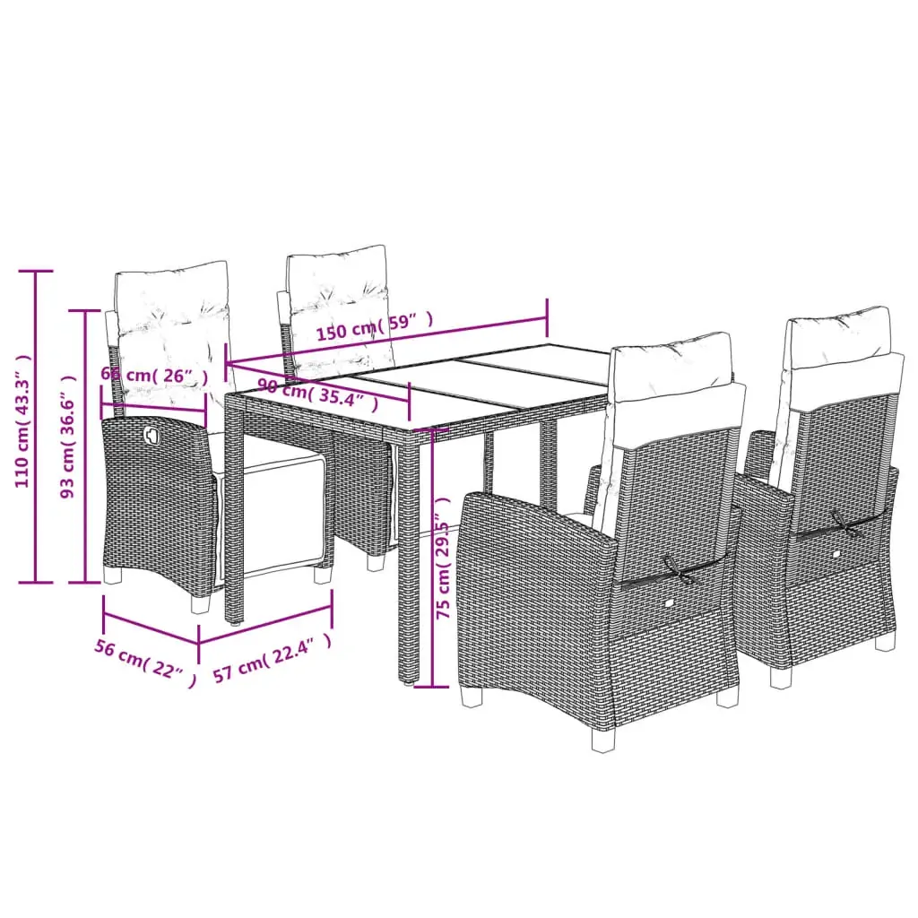 5 Piece Garden Dining Set with Cushions Grey Poly Rattan Price