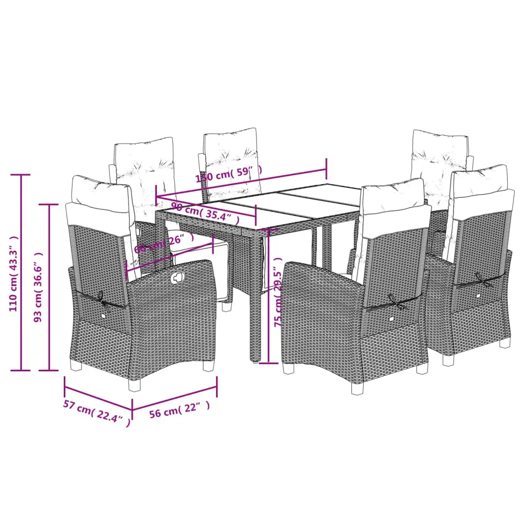 7 Piece Garden Dining Set with Cushions Grey Poly Rattan Price
