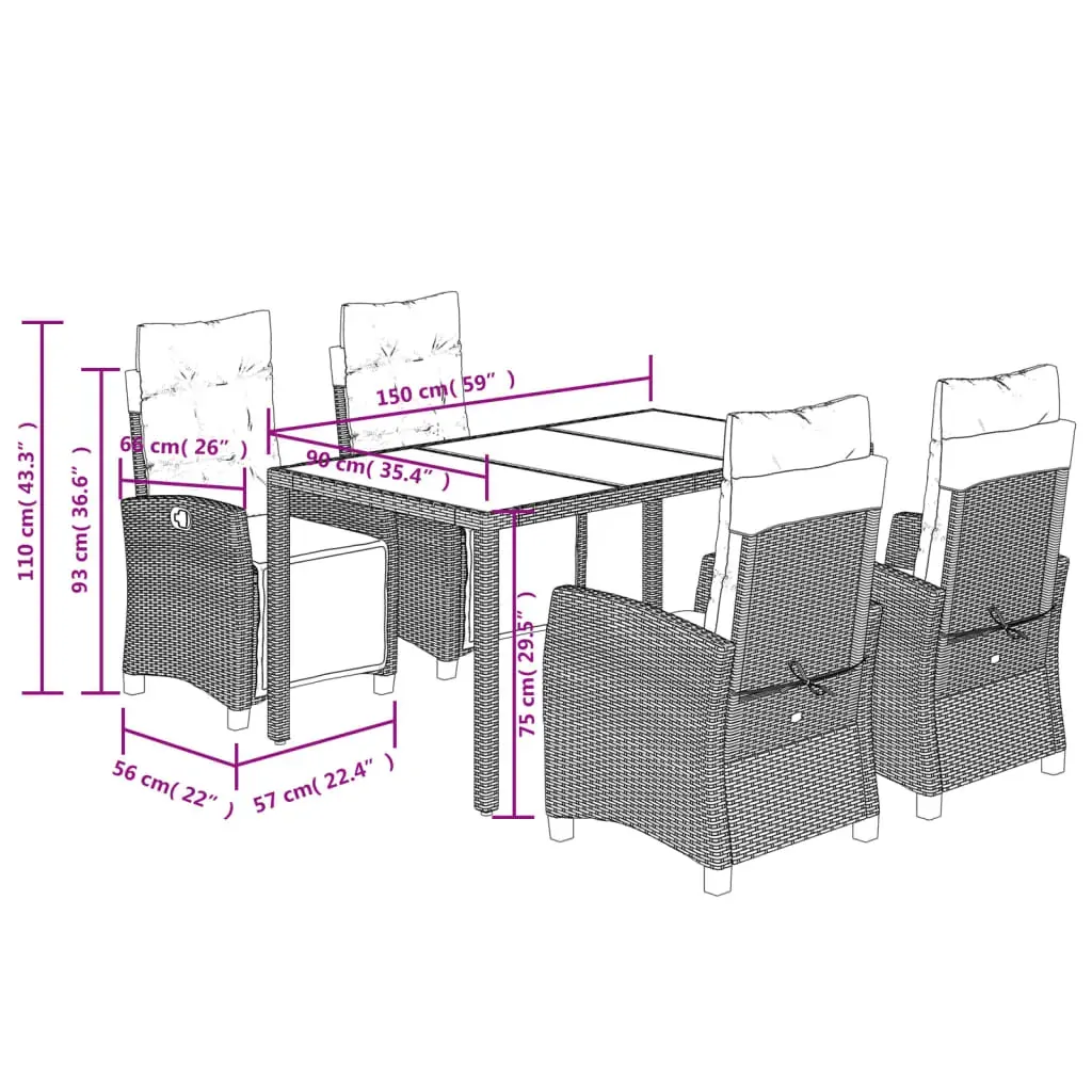 5 Piece Garden Dining Set with Cushions Grey Poly Rattan Price