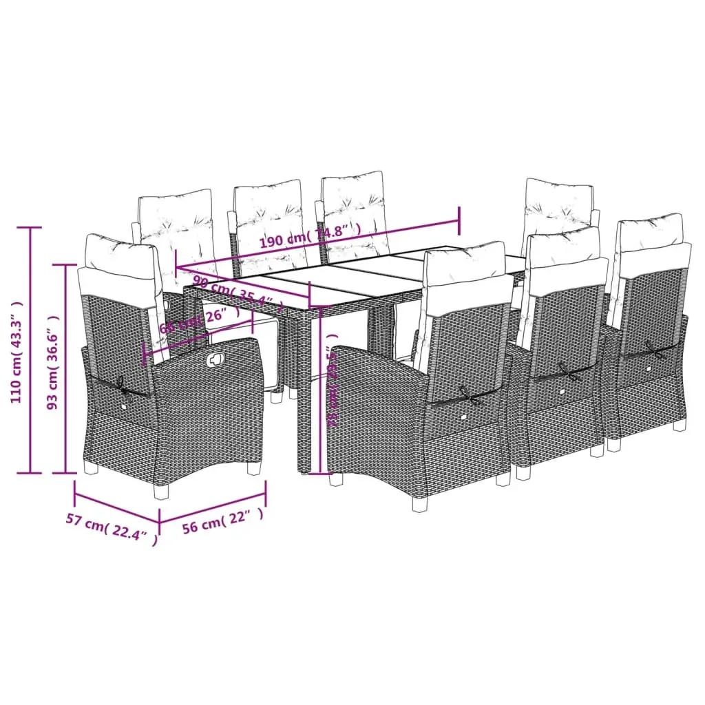 9 Piece Garden Dining Set with Cushions Grey Poly Rattan Price