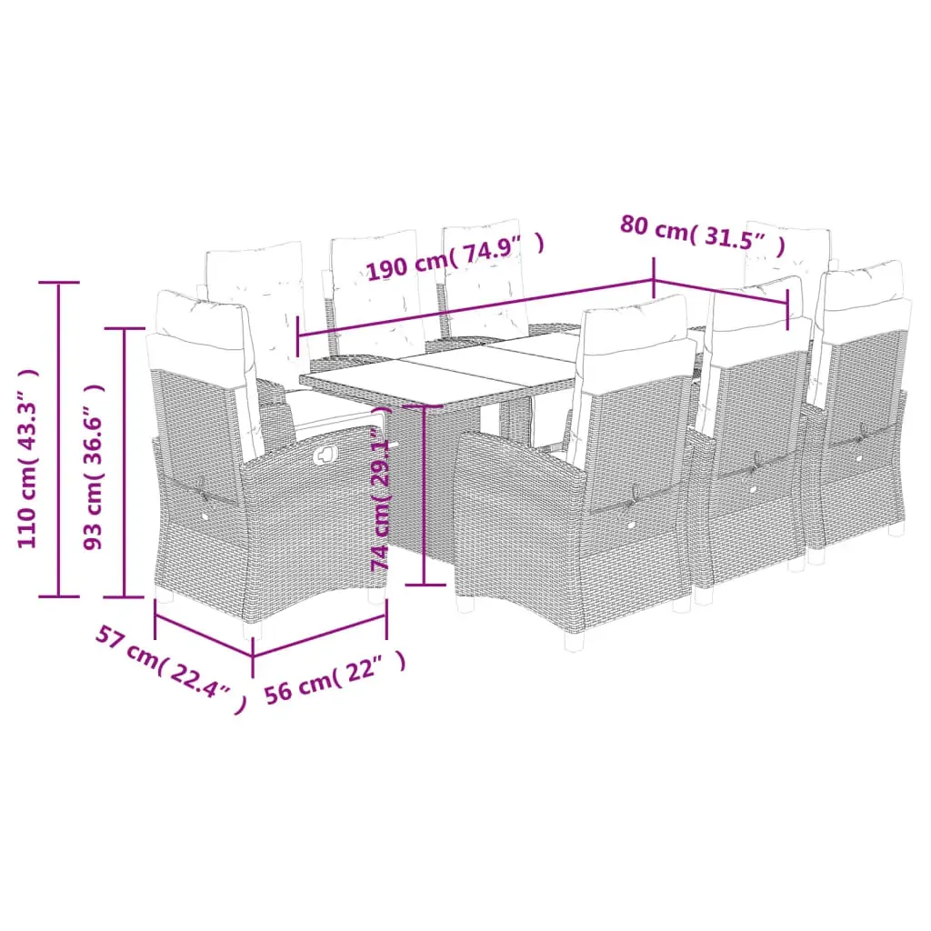 9 Piece Garden Dining Set with Cushions Black Poly Rattan Price