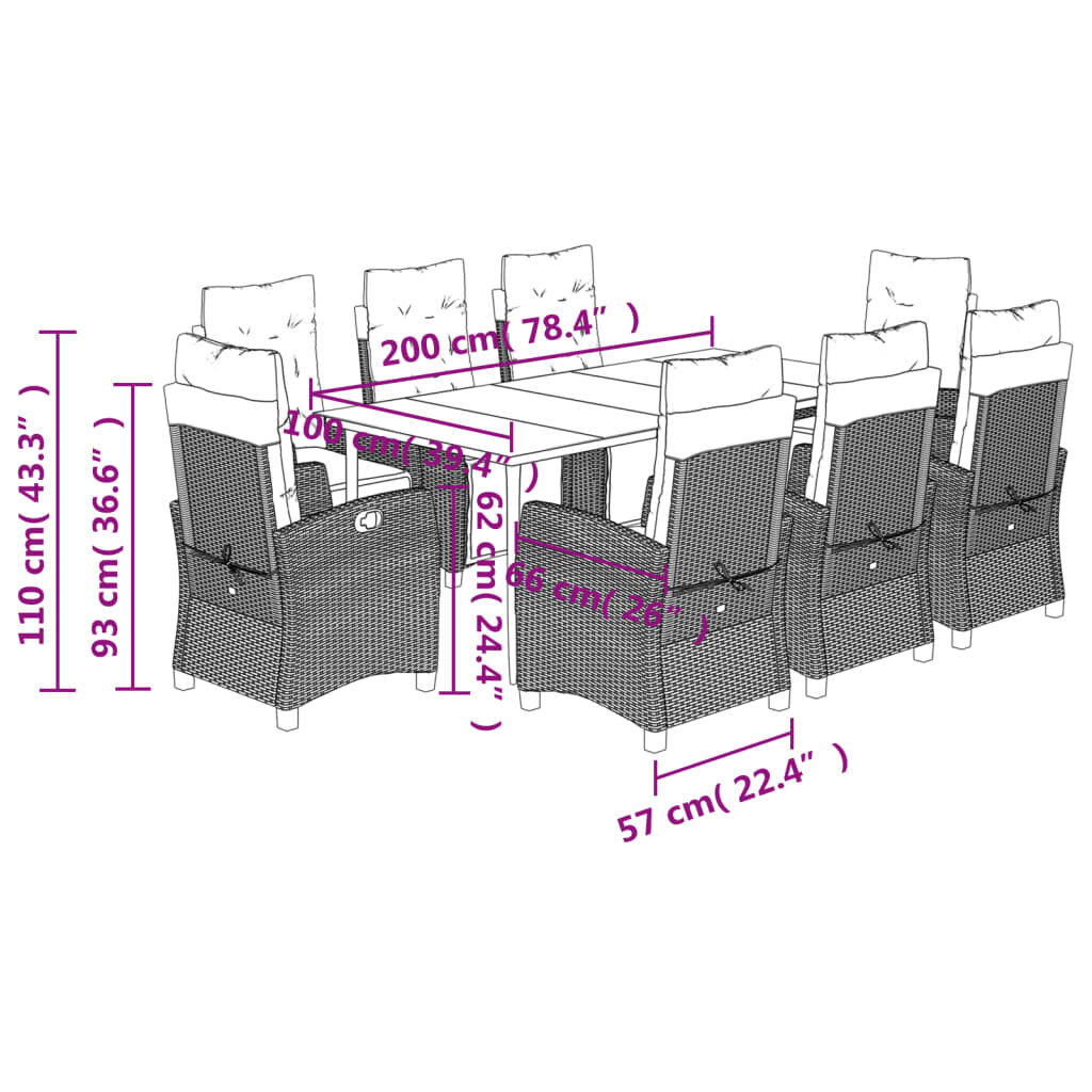 9 Piece Garden Dining Set with Cushions Black Poly Rattan Price