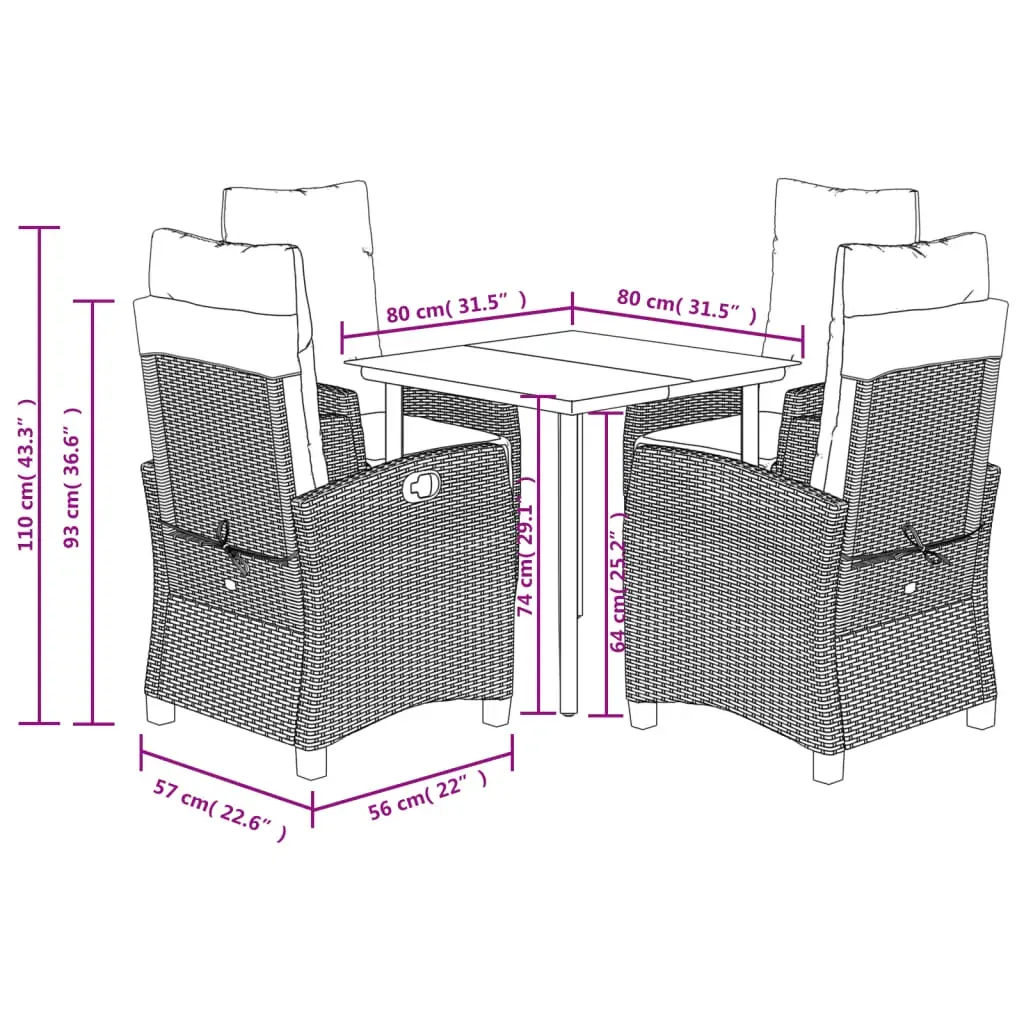 5 Piece Garden Dining Set with Cushions Black Poly Rattan Price