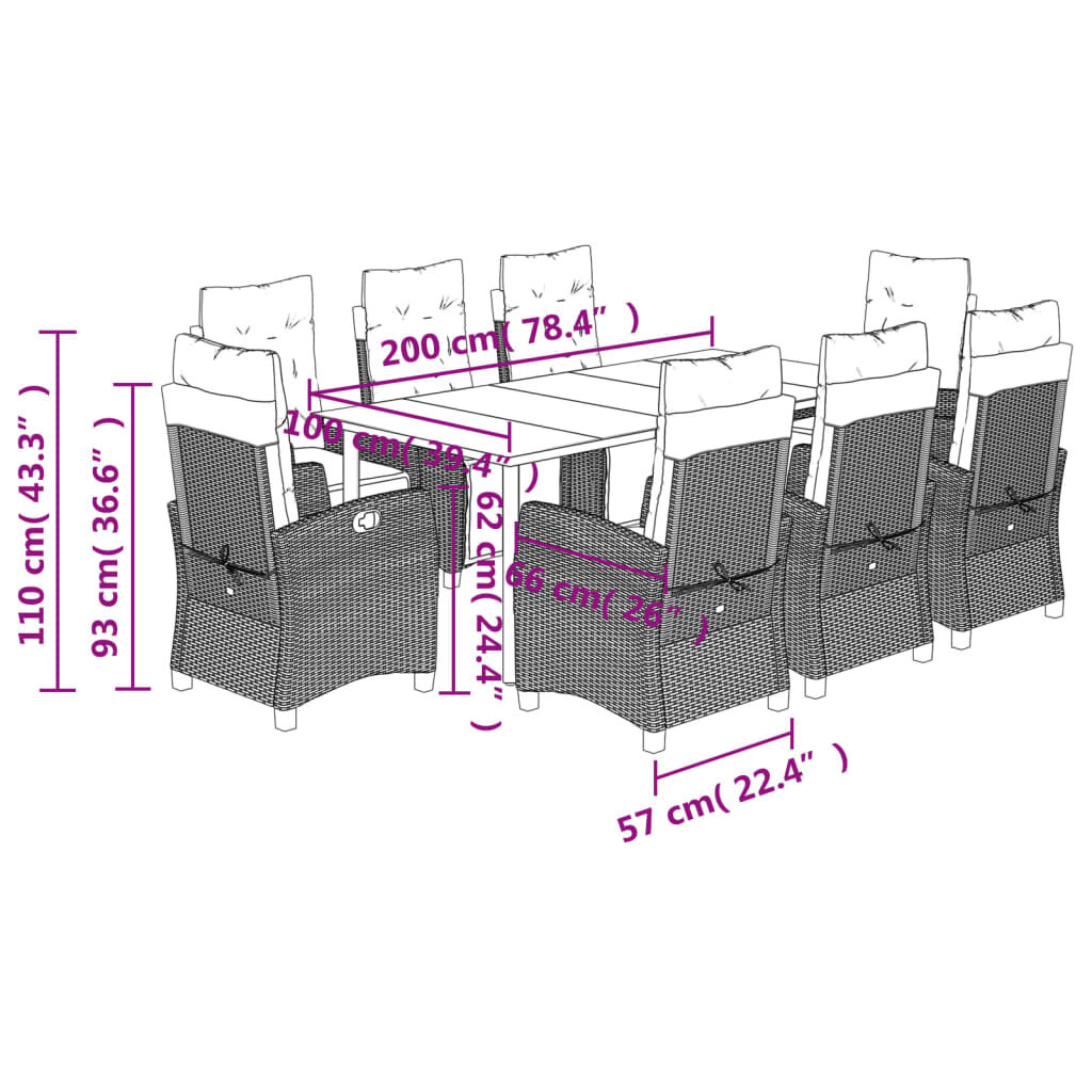 9 Piece Garden Dining Set with Cushions Black Poly Rattan Price