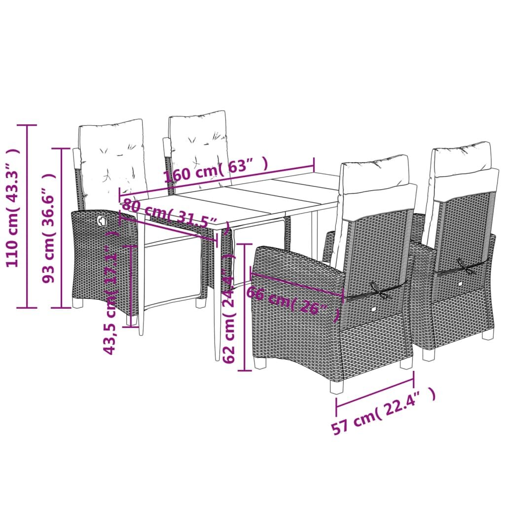 5 Piece Garden Dining Set with Cushions Grey Poly Rattan Price