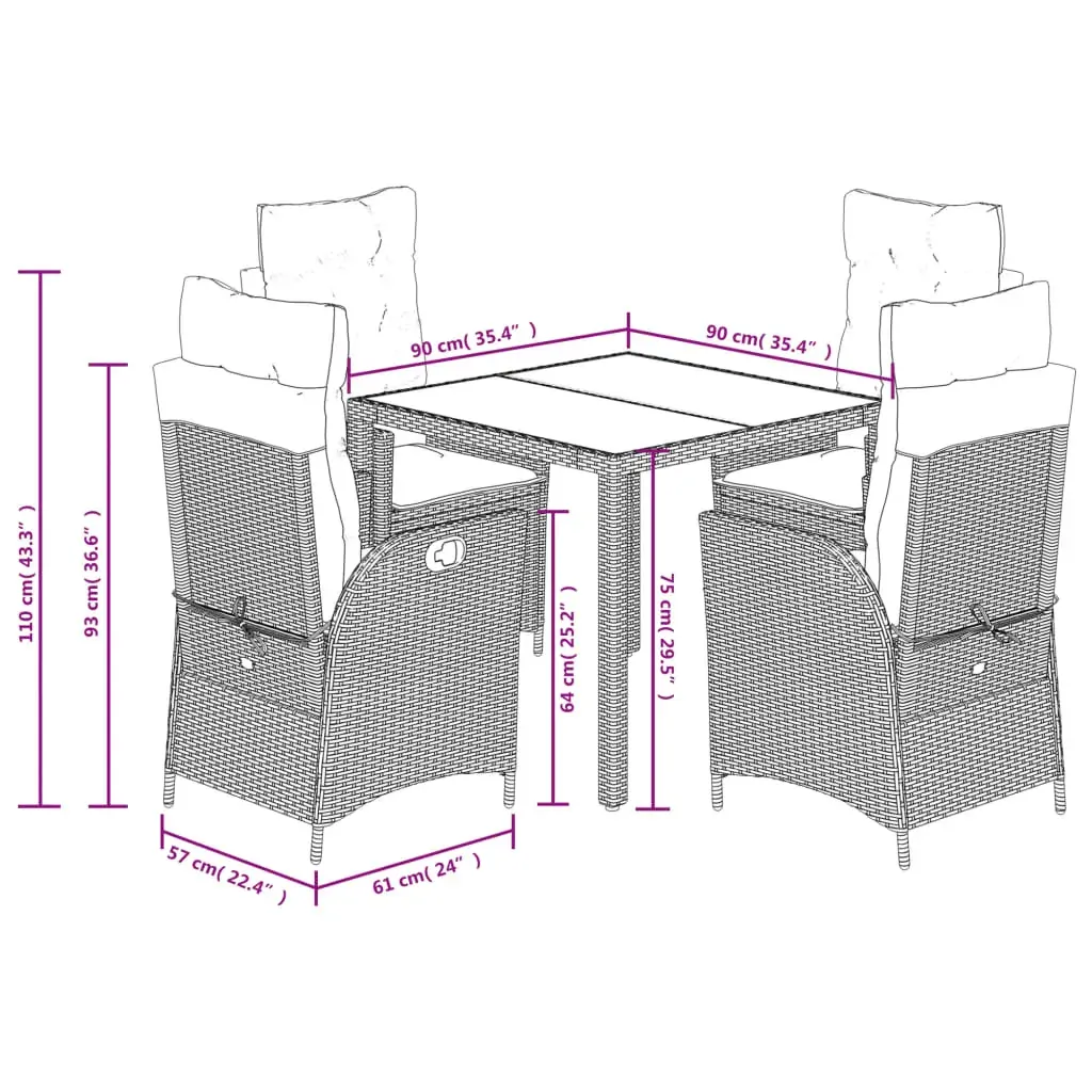 5 Piece Garden Dining Set with Cushions Black Poly Rattan Price