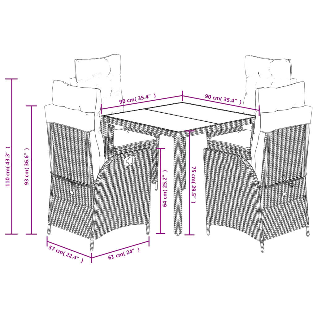 5 Piece Garden Dining Set with Cushions Grey Poly Rattan Price