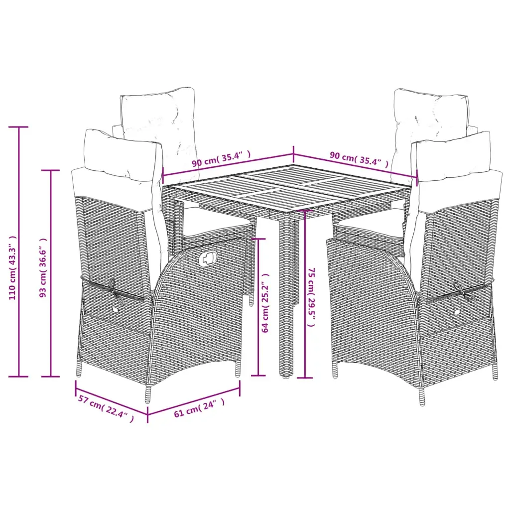 5 Piece Garden Dining Set with Cushions Black Poly Rattan Price