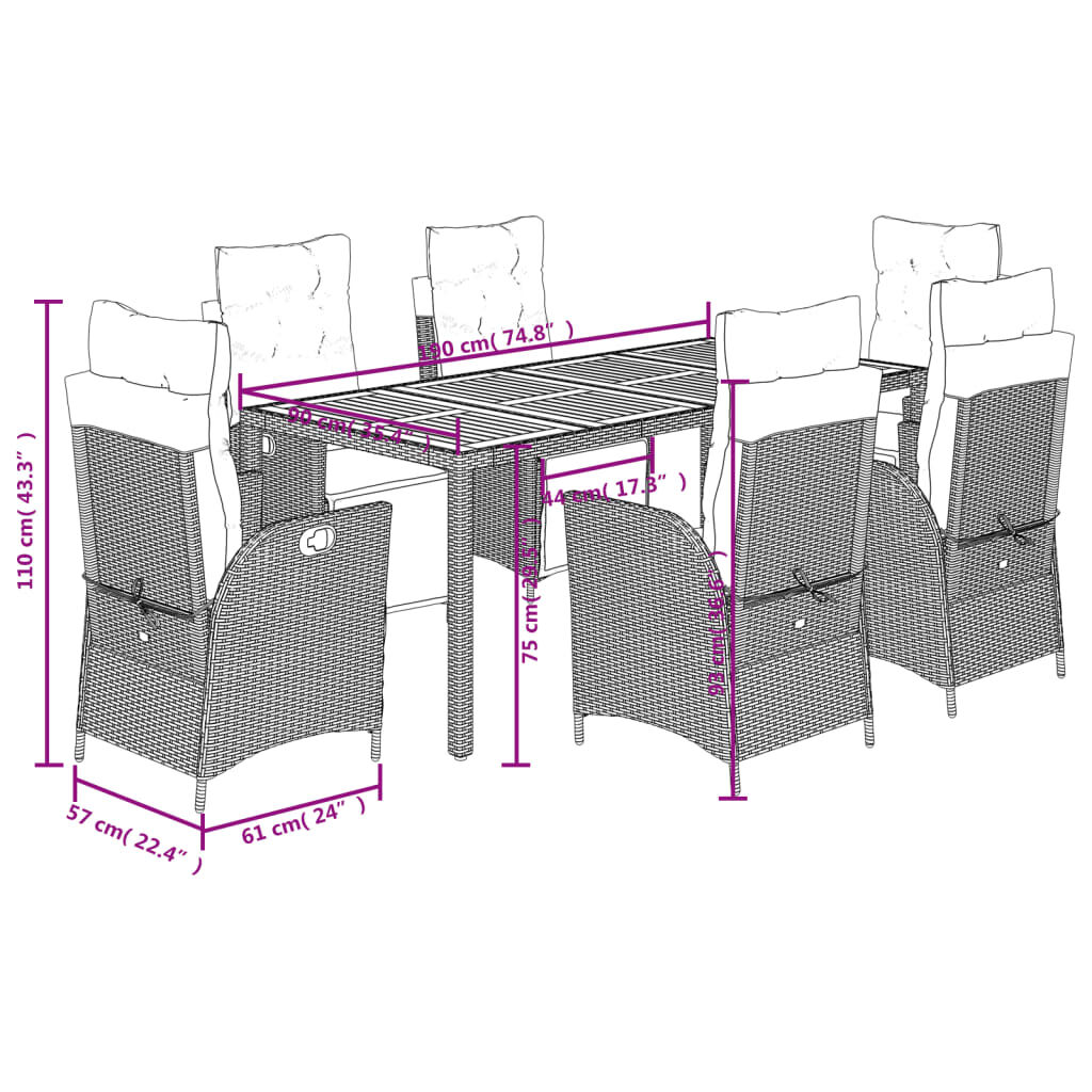 7 Piece Garden Dining Set with Cushions Grey Poly Rattan Price