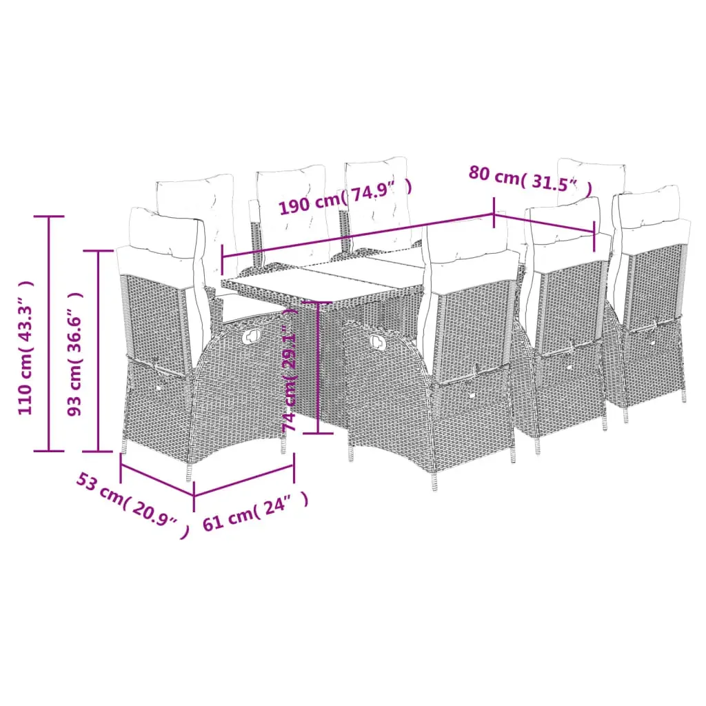 9 Piece Garden Dining Set with Cushions Black Poly Rattan Price