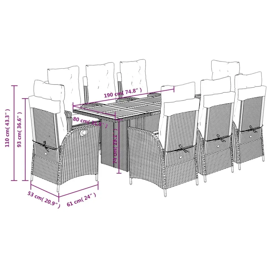 9 Piece Garden Dining Set with Cushions Black Poly Rattan Price