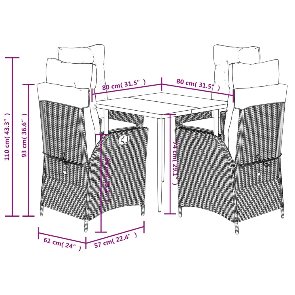 5 Piece Garden Dining Set with Cushions Black Poly Rattan Price