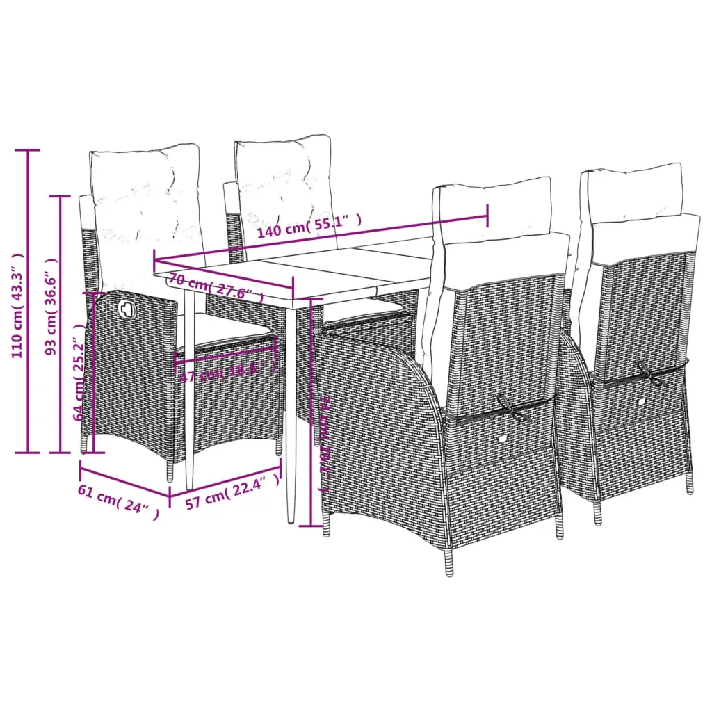 5 Piece Garden Dining Set with Cushions Black Poly Rattan Price
