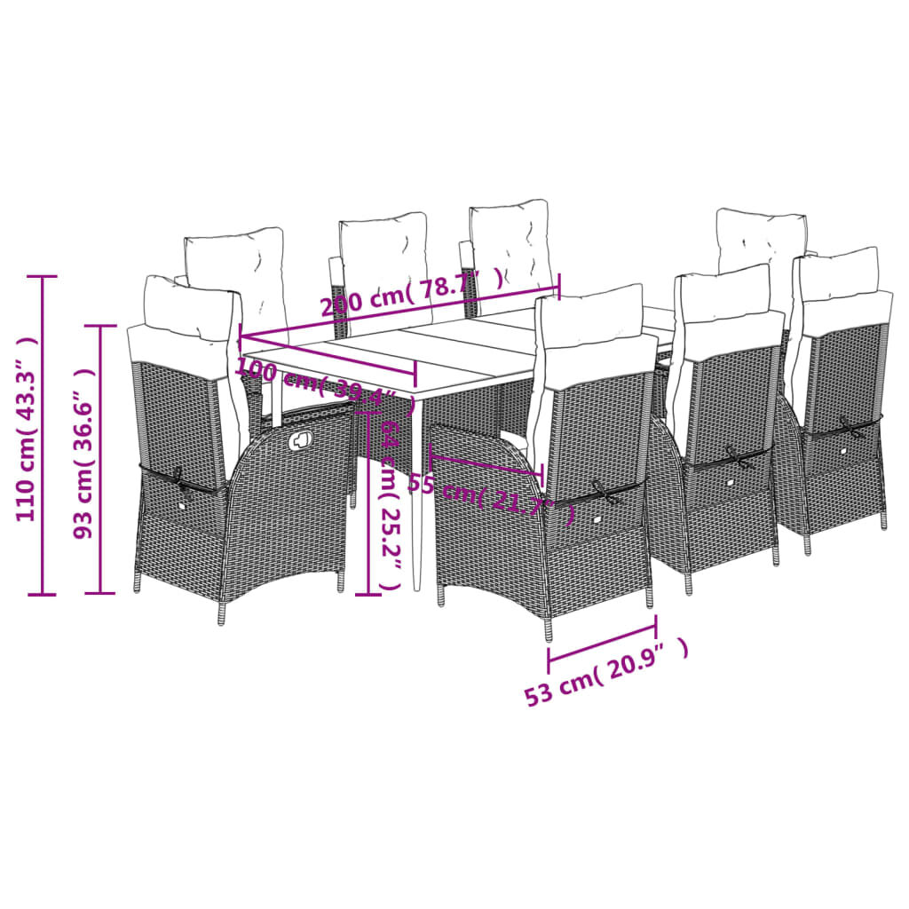9 Piece Garden Dining Set with Cushions Black Poly Rattan Price