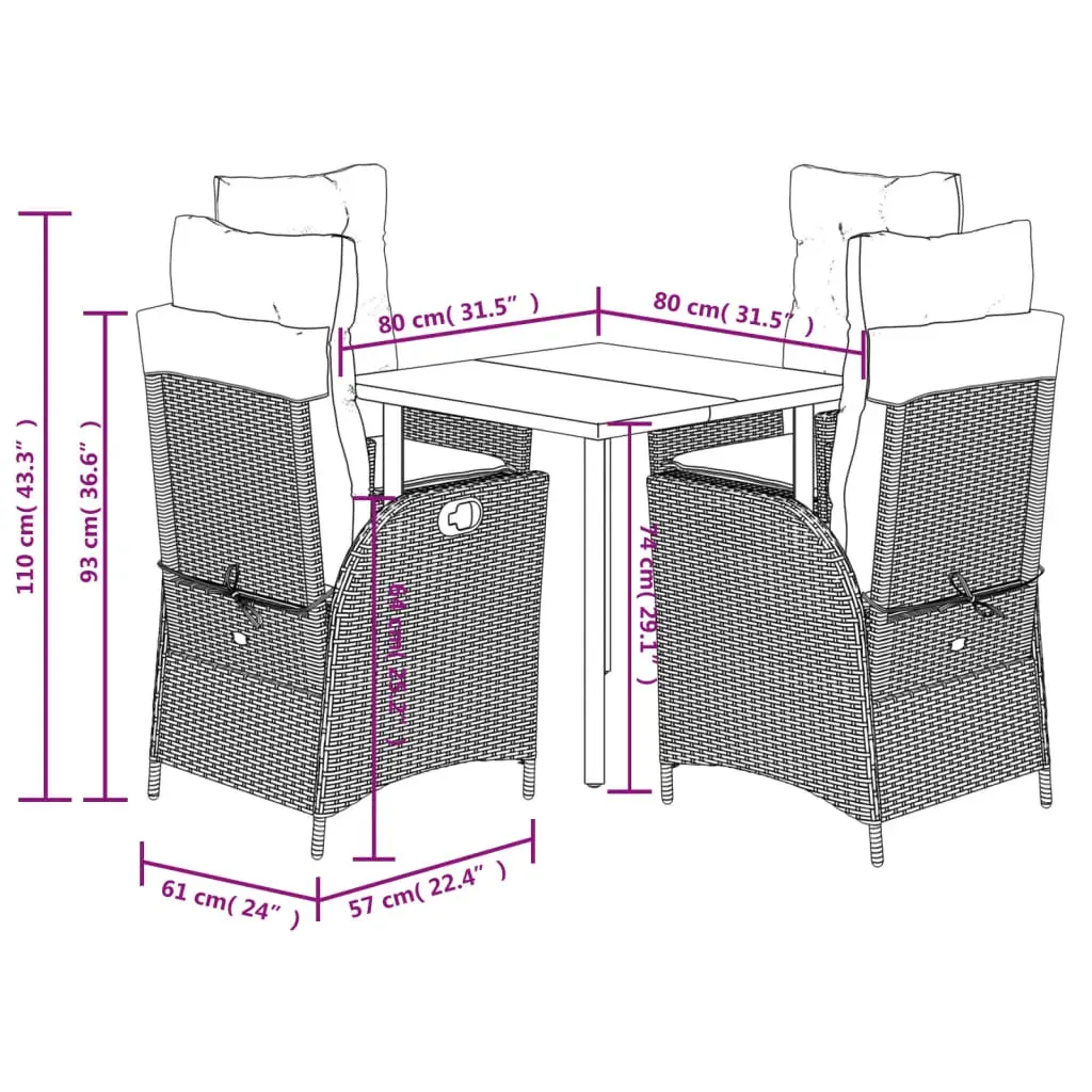 5 Piece Garden Dining Set with Cushions Black Poly Rattan Price