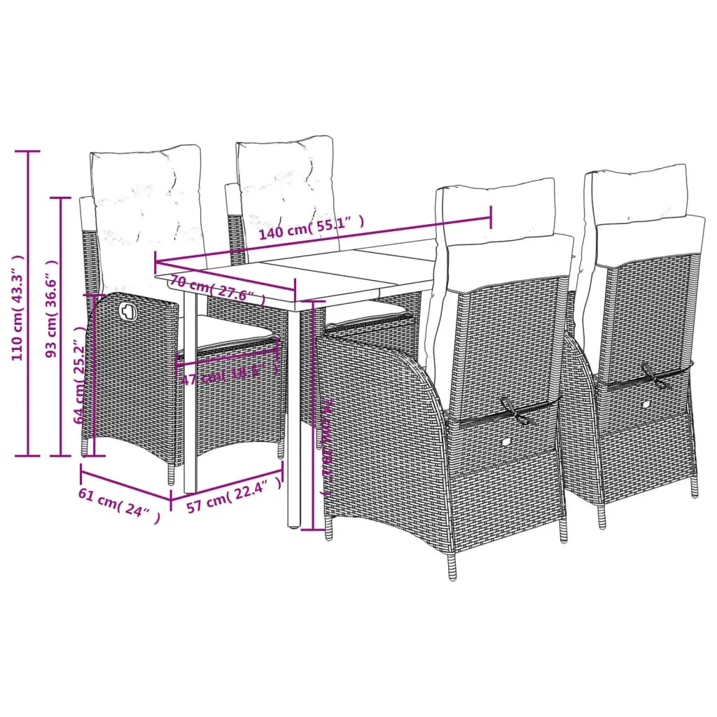 5 Piece Garden Dining Set with Cushions Black Poly Rattan Price