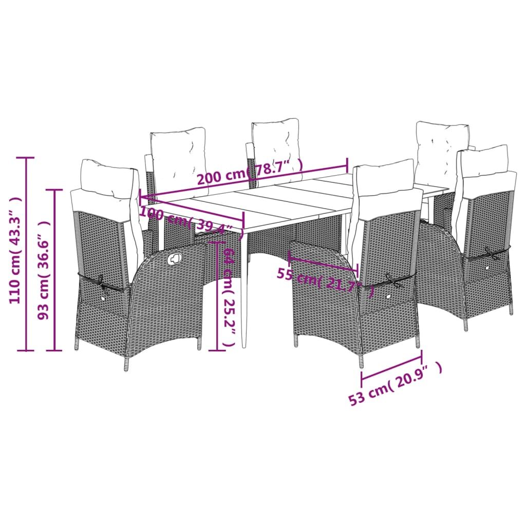 7 Piece Garden Dining Set with Cushions Black Poly Rattan Price