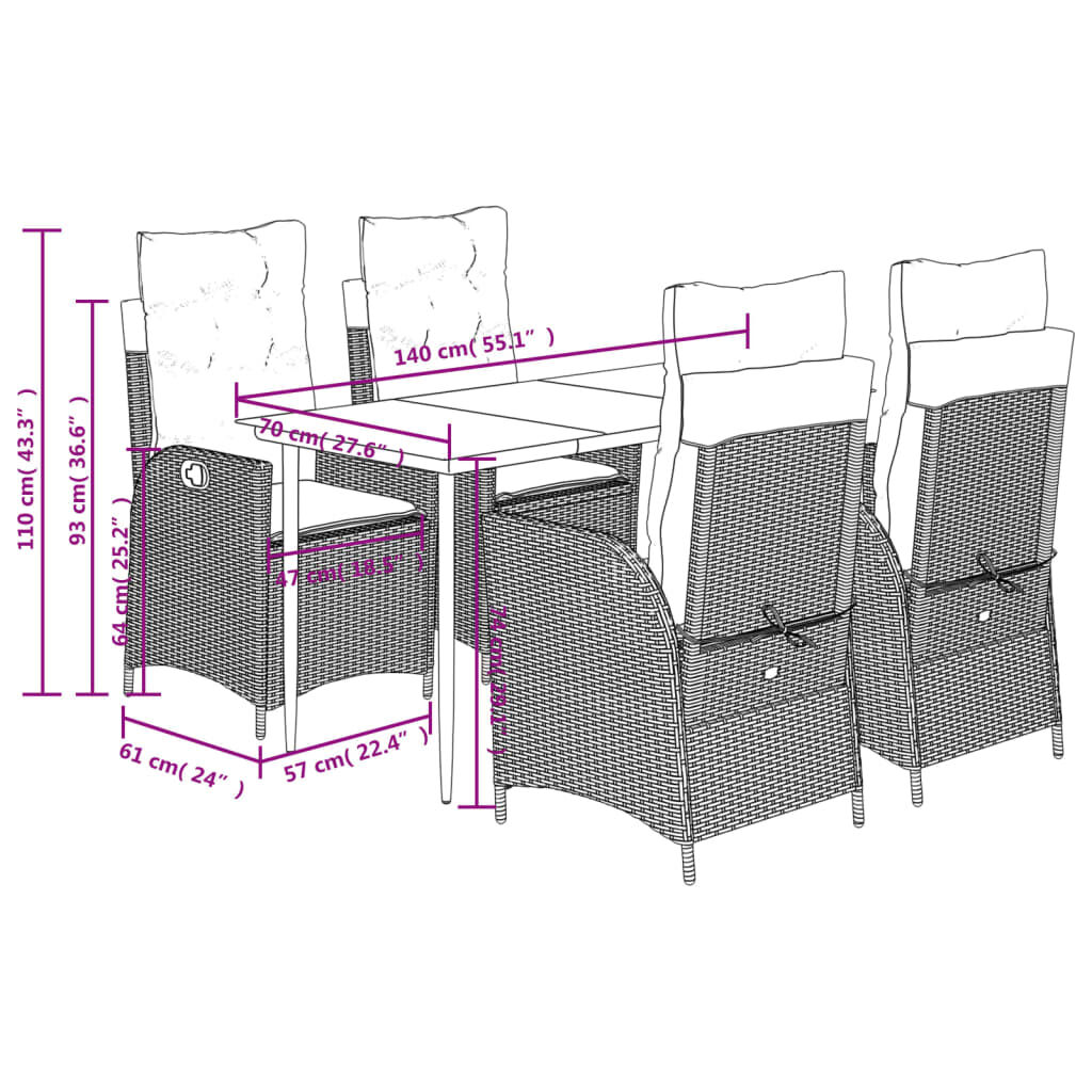5 Piece Garden Dining Set with Cushions Grey Poly Rattan Price