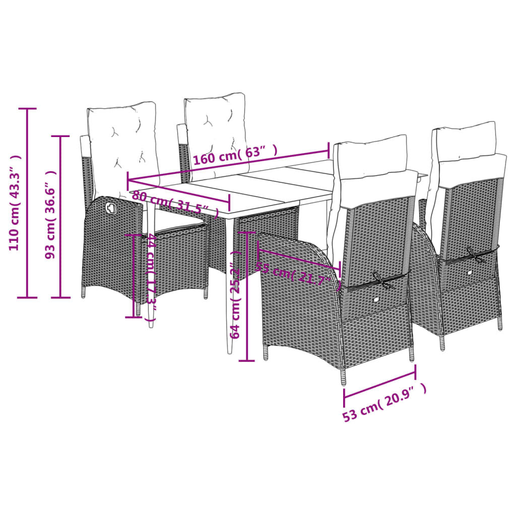 5 Piece Garden Dining Set with Cushions Grey Poly Rattan Price