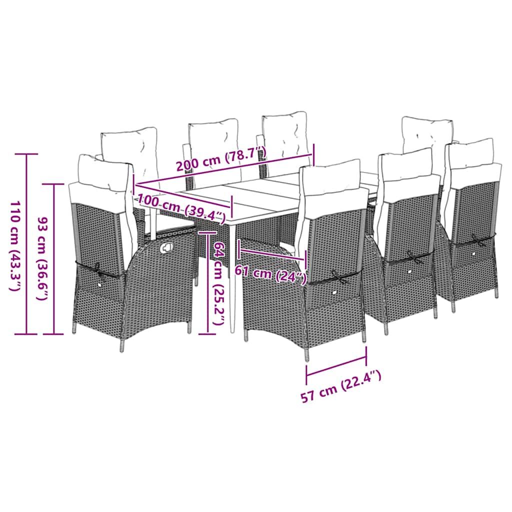 9 Piece Garden Dining Set with Cushions Grey Poly Rattan Price