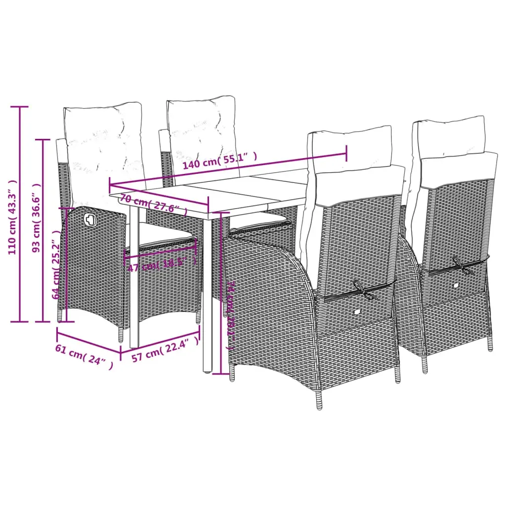 5 Piece Garden Dining Set with Cushions Grey Poly Rattan Price