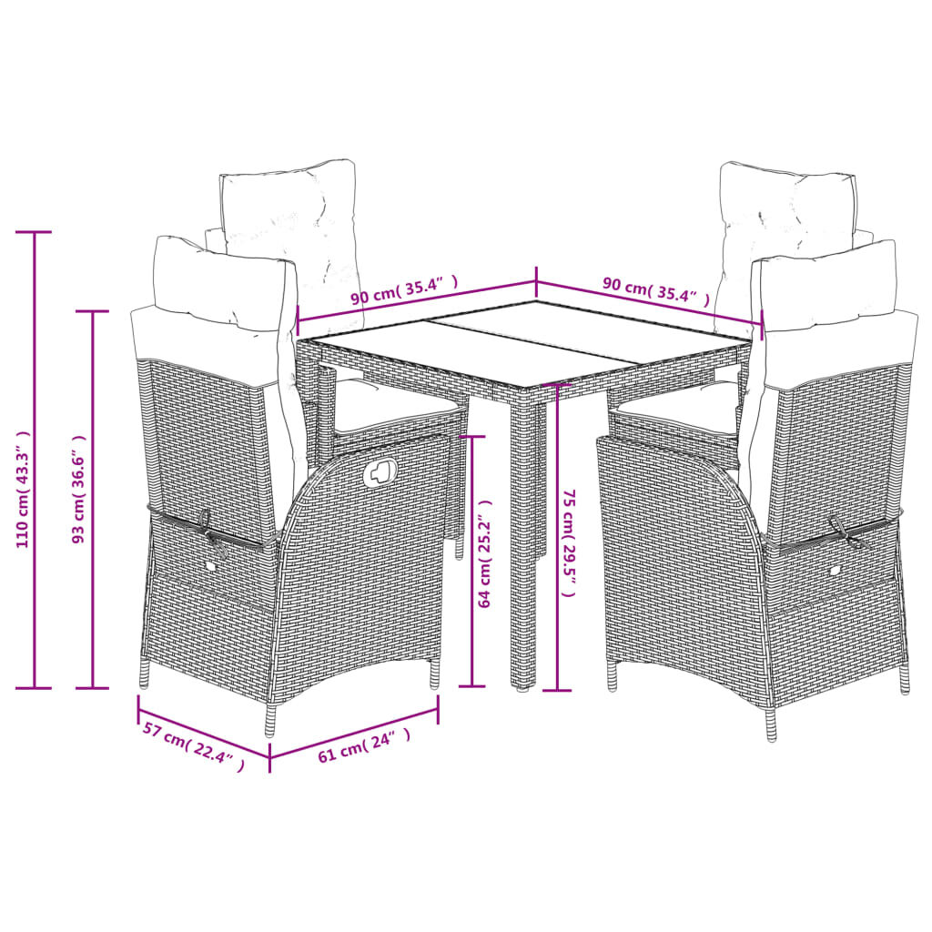 5 Piece Garden Dining Set with Cushions Grey Poly Rattan Price