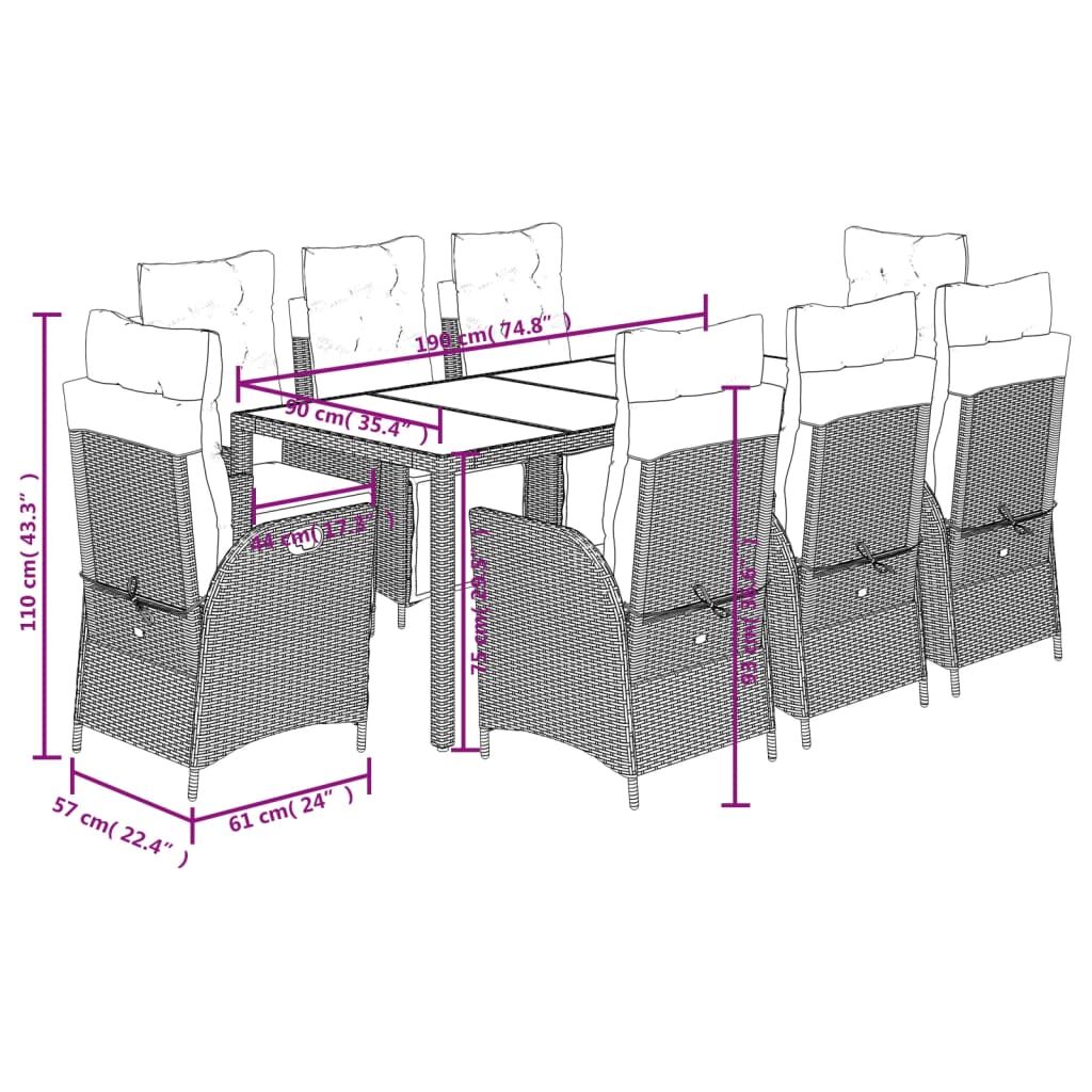 9 Piece Garden Dining Set with Cushions Grey Poly Rattan Price