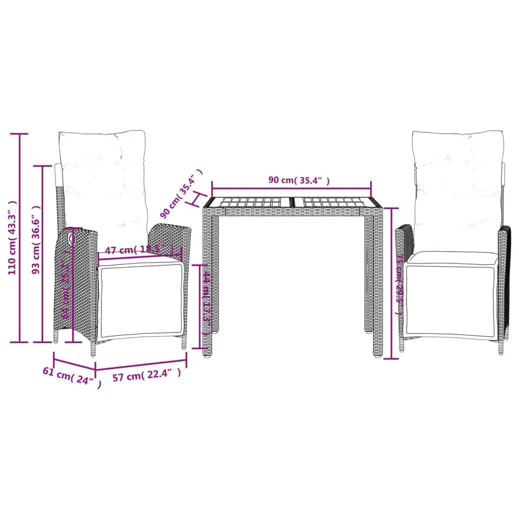 3 Piece Garden Dining Set with Cushions Grey Poly Rattan Price