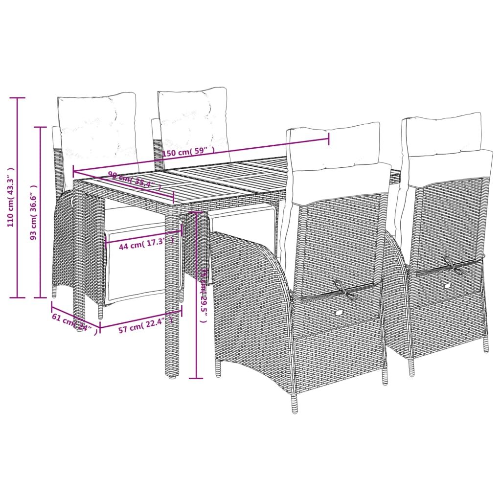 5 Piece Garden Dining Set with Cushions Grey Poly Rattan Price