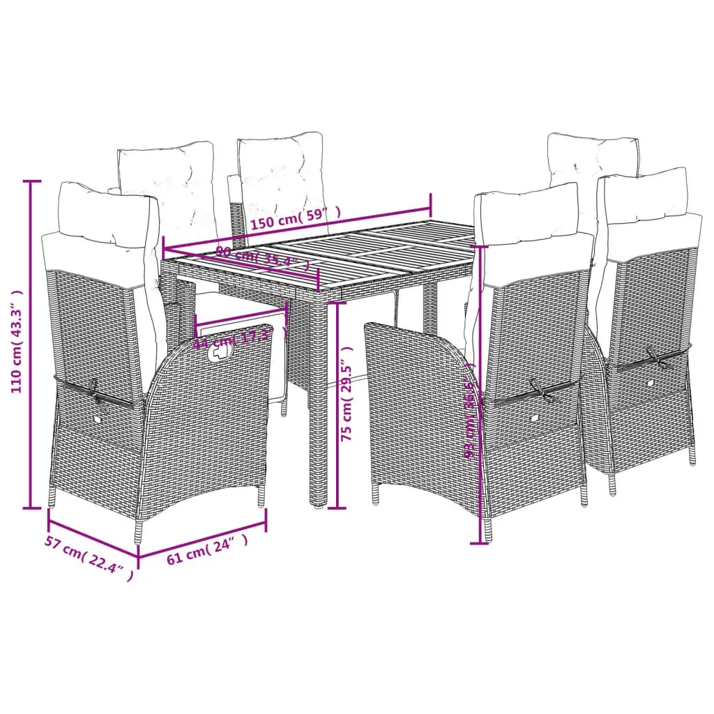 7 Piece Garden Dining Set with Cushions Grey Poly Rattan Price
