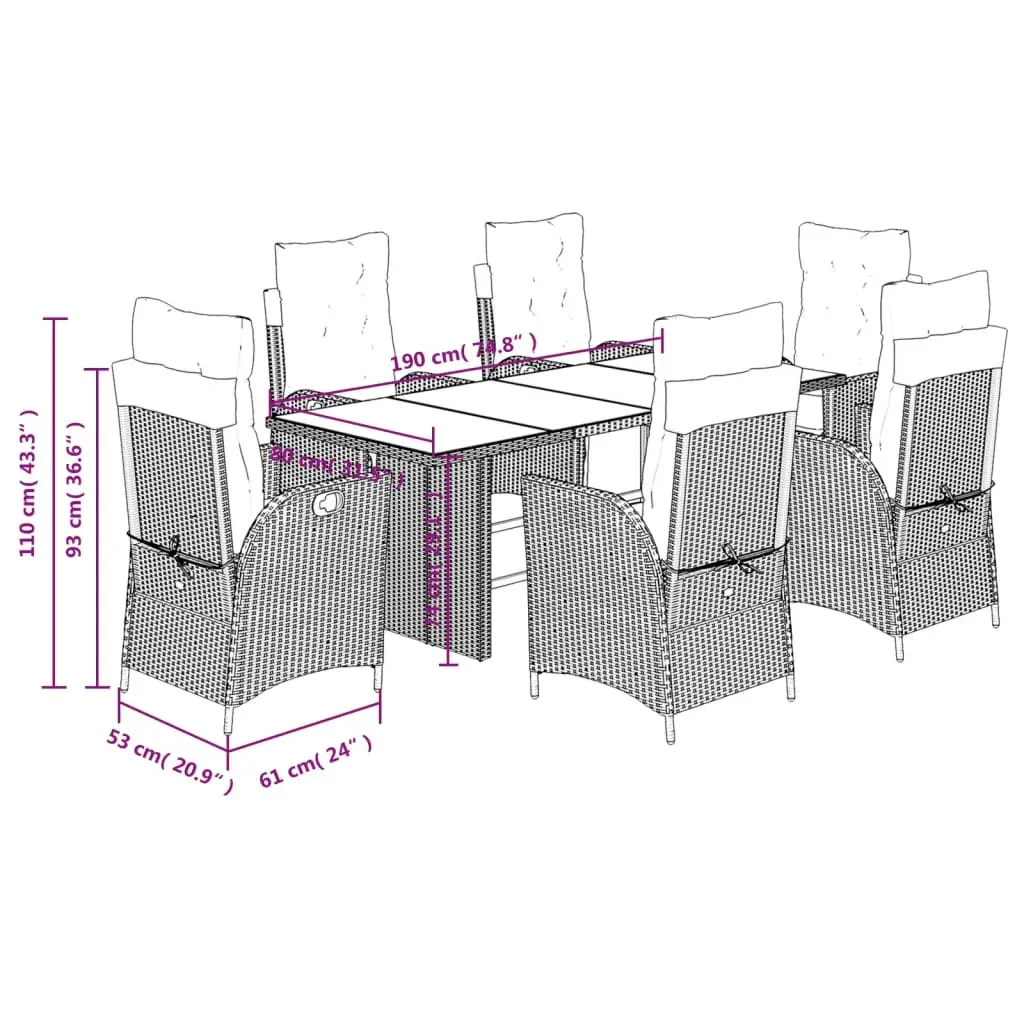 7 Piece Garden Dining Set with Cushions Black Poly Rattan Price