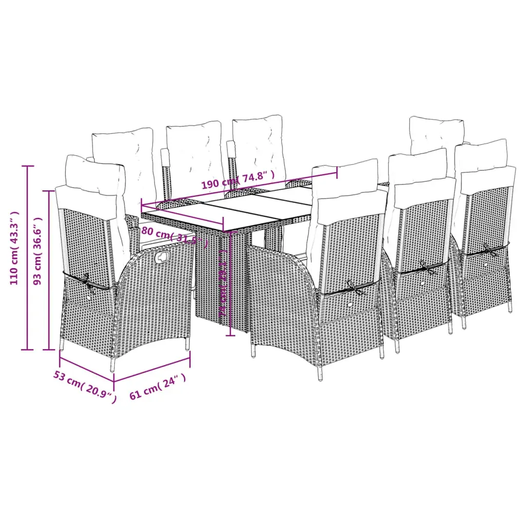 9 Piece Garden Dining Set with Cushions Black Poly Rattan Price