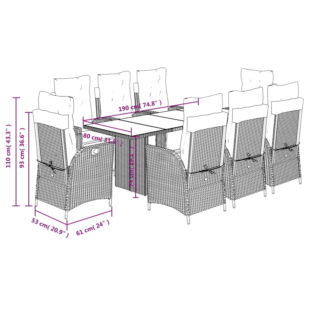 9 Piece Garden Dining Set with Cushions Grey Poly Rattan Price